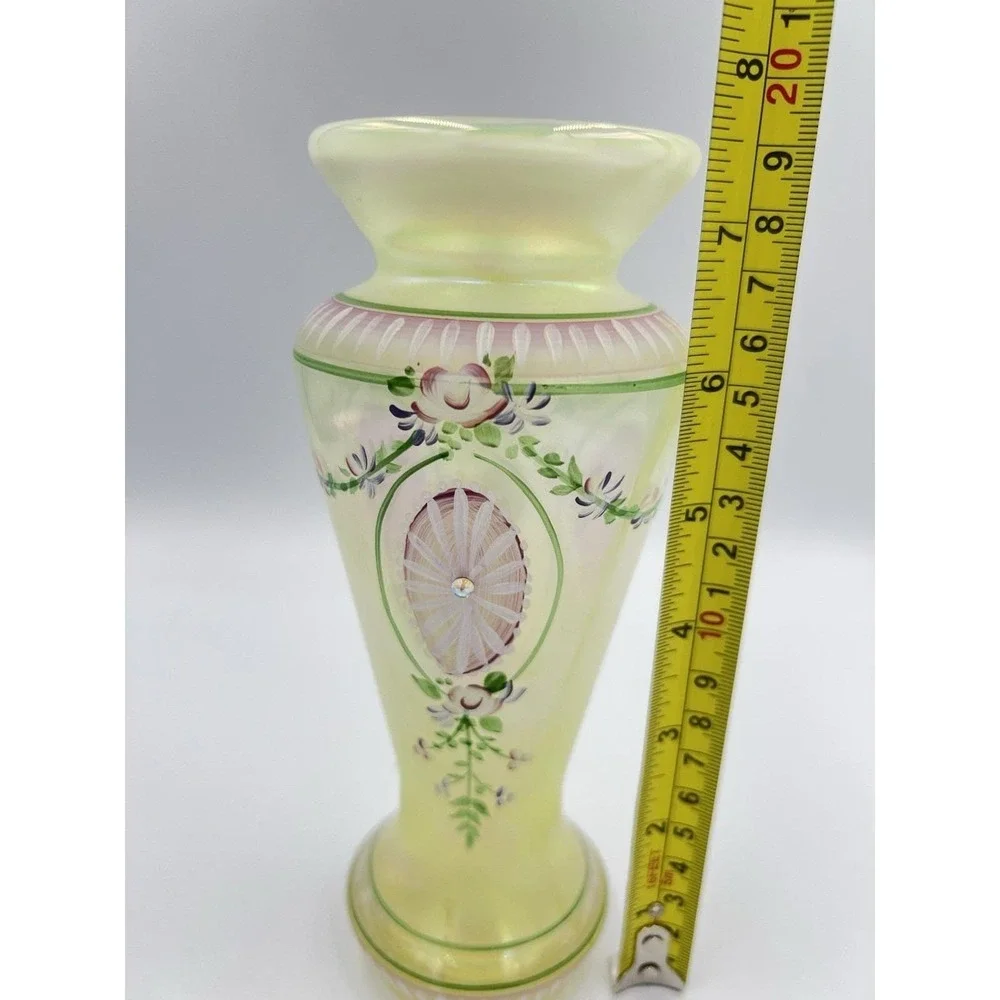 Fenton Iridized Topaz Glowing Vase | Hand Painted Hydrangeas Pam Fleak #2 of 850